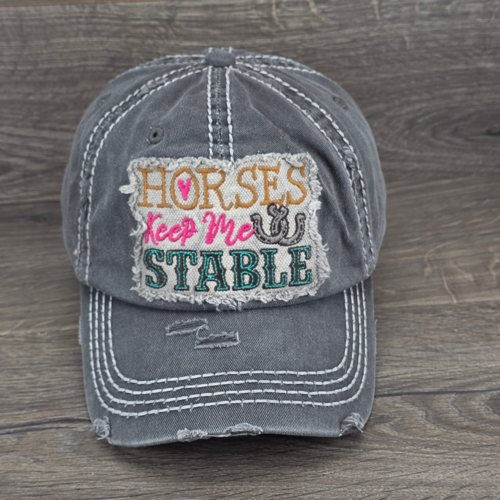 KBETHOS Hat Cap Women Strapback Grey Equestrian Horses Keep Me Stable Distressed